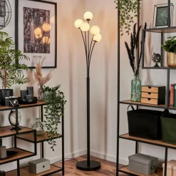 hofstein Lampadaire - Verre 10 cm Bernado Blanc, 5 lumières