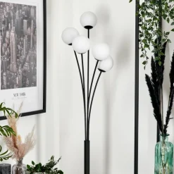 hofstein Lampadaire - Verre 10 cm Bernado Blanc, 5 lumières