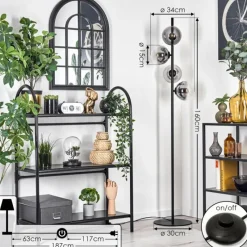 hofstein Lampadaire - Verre 15 cm Gastor Clair, Fumé, 4 lumières