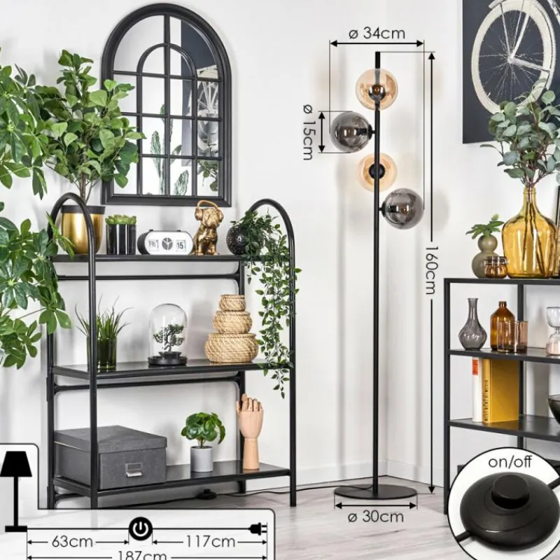 hofstein Lampadaire - Verre 15 cm Gastor Ambre, Fumé, 4 lumières