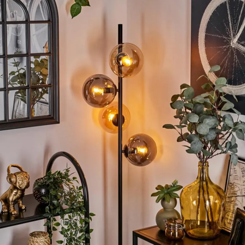 hofstein Lampadaire - Verre 15 cm Gastor Ambre, Fumé, 4 lumières