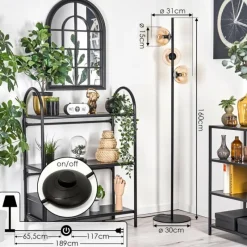 hofstein Lampadaire - Verre 15 cm Gastor Ambre, Clair, 3 lumières