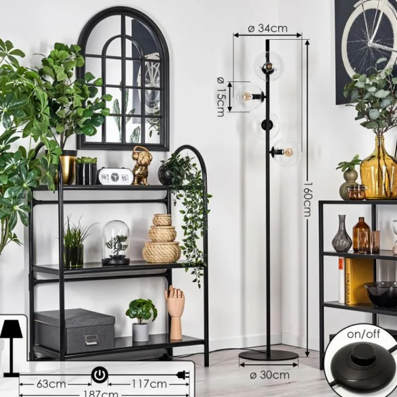 hofstein Lampadaire - Verre 15 cm Gastor Clair, 4 lumières