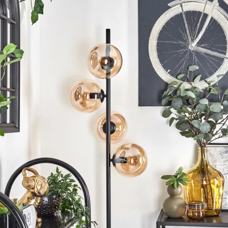 hofstein Lampadaire - Verre 15 cm Gastor Ambre, 4 lumières