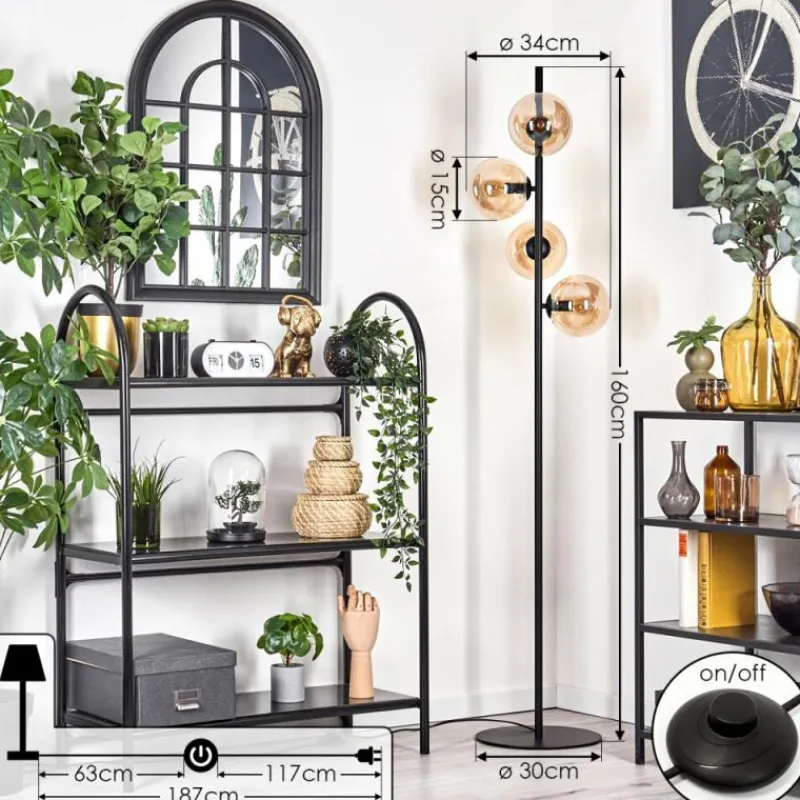 hofstein Lampadaire - Verre 15 cm Gastor Ambre, 4 lumières