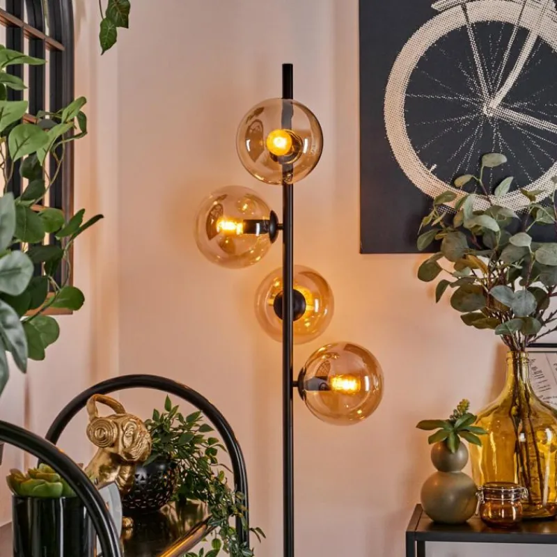 hofstein Lampadaire - Verre 15 cm Gastor Ambre, 4 lumières