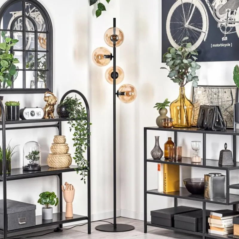 hofstein Lampadaire - Verre 15 cm Gastor Ambre, 4 lumières