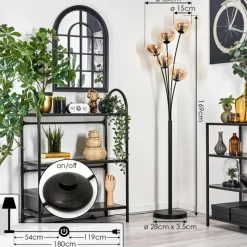 hofstein Lampadaire - Verre 15 cm Gastor Ambre, Clair, 5 lumières