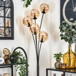 hofstein Lampadaire - Verre 15 cm Gastor Ambre, 5 lumières