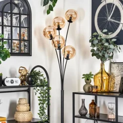 hofstein Lampadaire - Verre 15 cm Gastor Ambre, 5 lumières