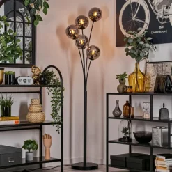 hofstein Lampadaire - Verre 15 cm Gastor Fumé, 5 lumières