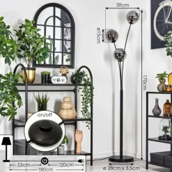 hofstein Lampadaire - Verre 15 cm Gastor Fumé, 3 lumières