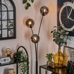 hofstein Lampadaire - Verre 15 cm Gastor Fumé, 3 lumières