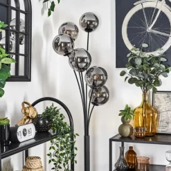 hofstein Lampadaire - Verre 15 cm Gastor Fumé, 6 lumières