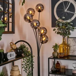 hofstein Lampadaire - Verre 15 cm Gastor Fumé, 6 lumières