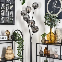 hofstein Lampadaire - Verre 15 cm Gastor Fumé, 6 lumières