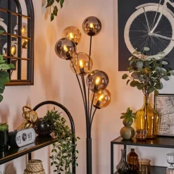 hofstein Lampadaire - Verre 15 cm Gastor Ambre, Fumé, 6 lumières