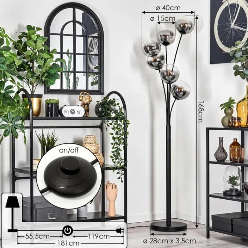 hofstein Lampadaire - Verre 15 cm Gastor Clair, Fumé, 6 lumières