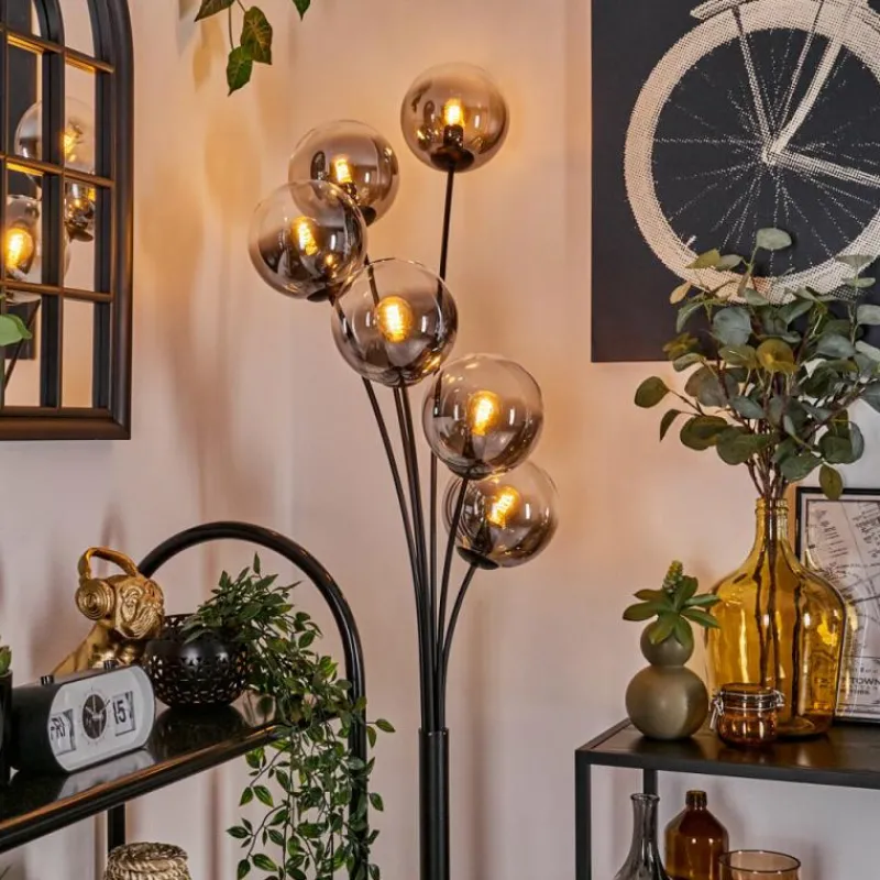 hofstein Lampadaire - Verre 15 cm Gastor Clair, Fumé, 6 lumières