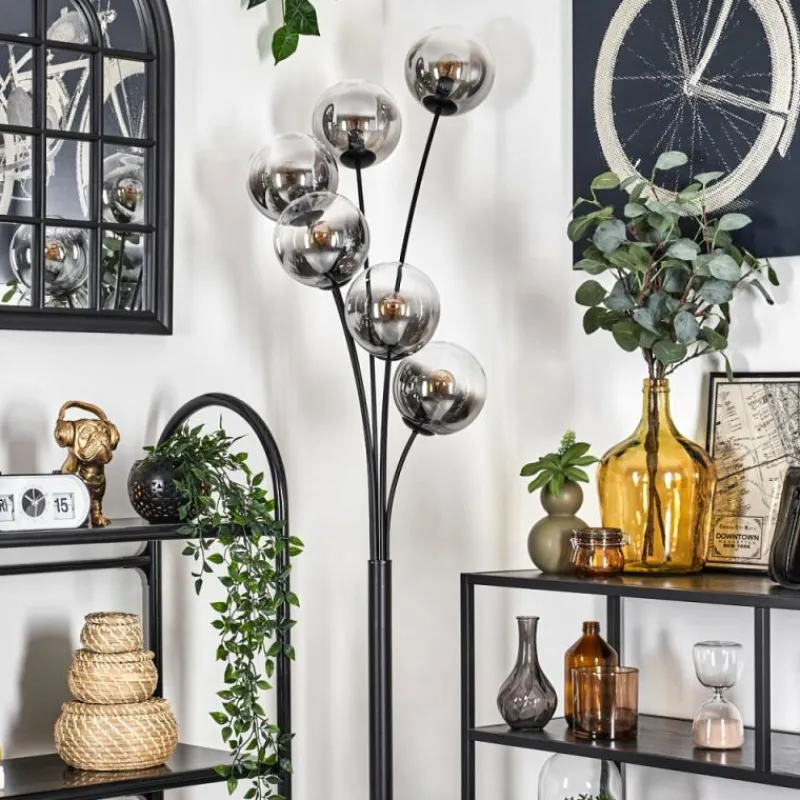 hofstein Lampadaire - Verre 15 cm Gastor Clair, Fumé, 6 lumières