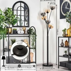 hofstein Lampadaire - Verre 15 cm Gastor Ambre, Clair, Fumé, 6 lumières