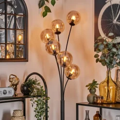 hofstein Lampadaire - Verre 15 cm Gastor Ambre, 6 lumières