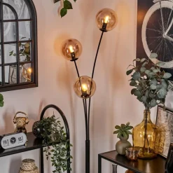 hofstein Lampadaire - Verre 15 cm Gastor Ambre, 3 lumières
