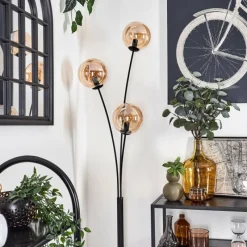 hofstein Lampadaire - Verre 15 cm Gastor Ambre, 3 lumières