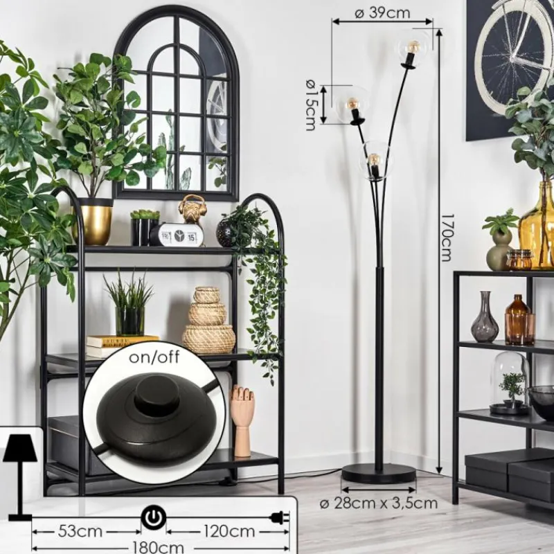 hofstein Lampadaire - Verre 15 cm Gastor Clair, 3 lumières