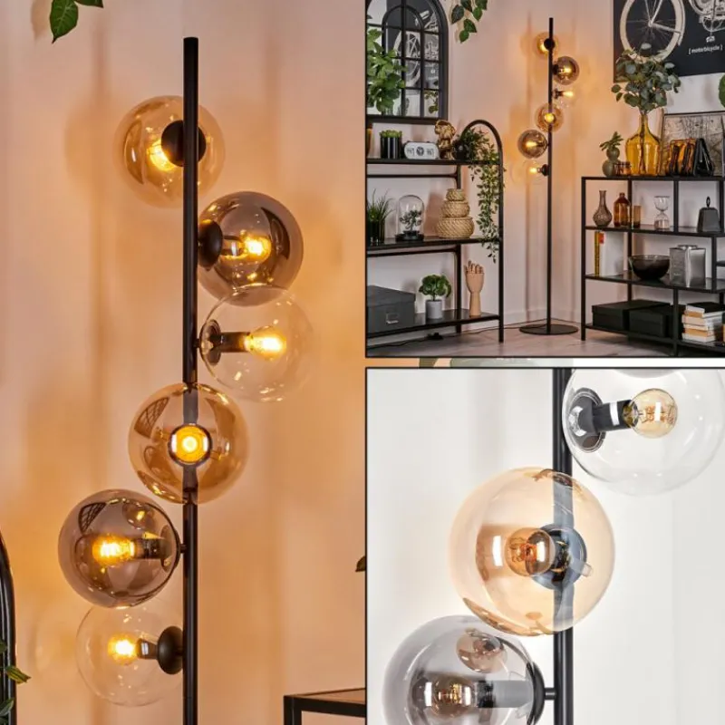 hofstein Lampadaire - Verre 15 cm Gastor Ambre, Clair, Fumé, 6 lumières