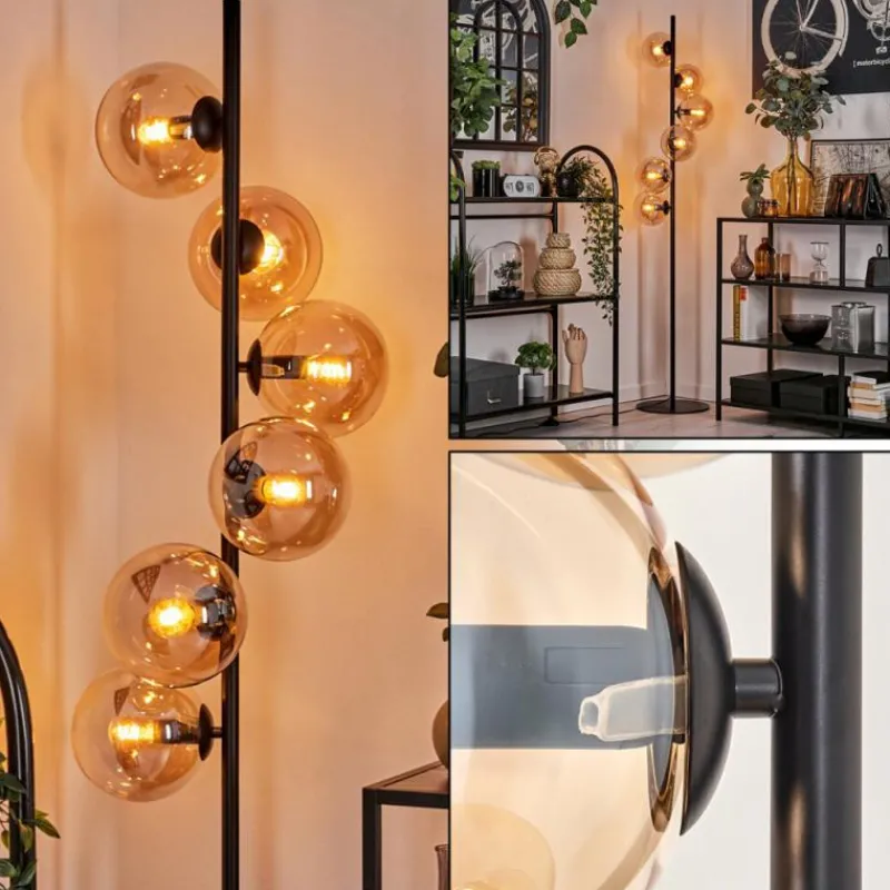 hofstein Lampadaire - Verre 15 cm Gastor Ambre, 6 lumières