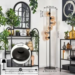 hofstein Lampadaire - Verre 15 cm Gastor Ambre, 6 lumières