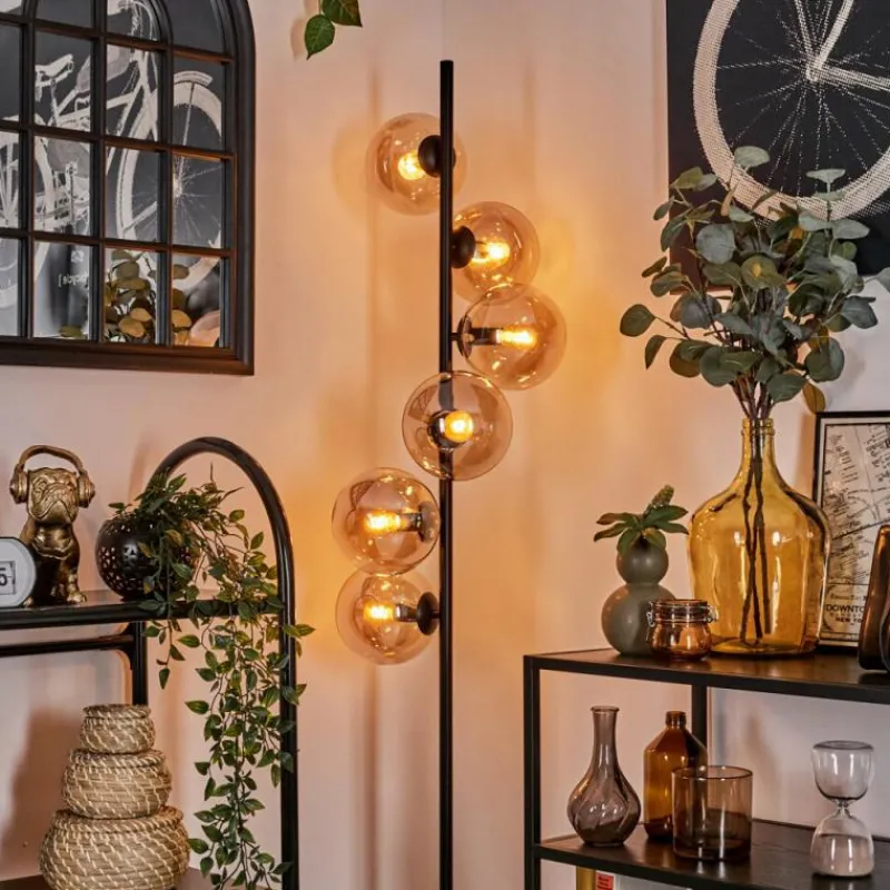 hofstein Lampadaire - Verre 15 cm Gastor Ambre, 6 lumières