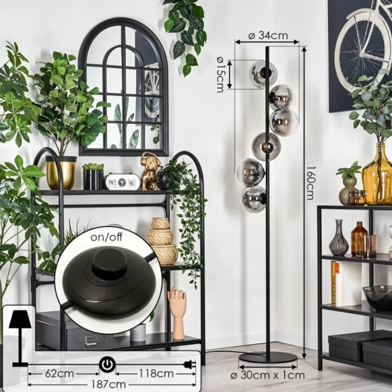 hofstein Lampadaire - Verre 15 cm Gastor Clair, Fumé, 6 lumières