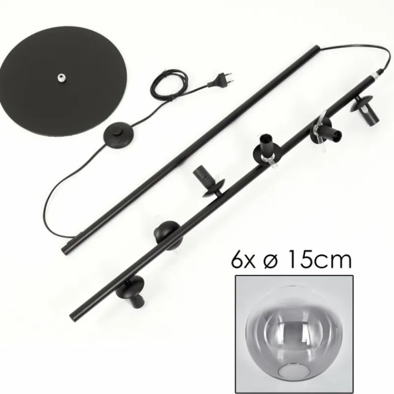 hofstein Lampadaire - Verre 15 cm Gastor Clair, Fumé, 6 lumières