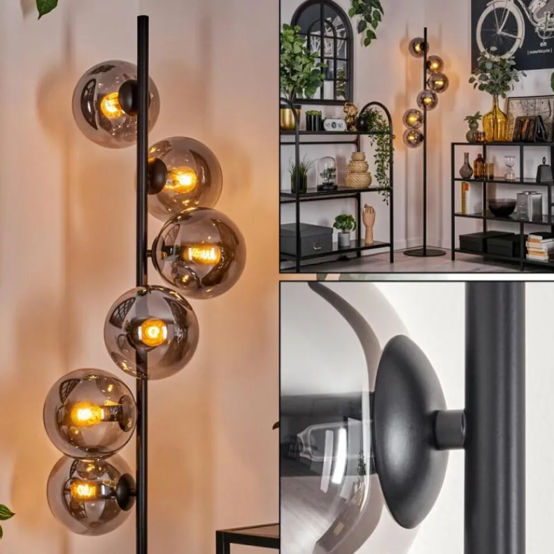 hofstein Lampadaire - Verre 15 cm Gastor Fumé, 6 lumières