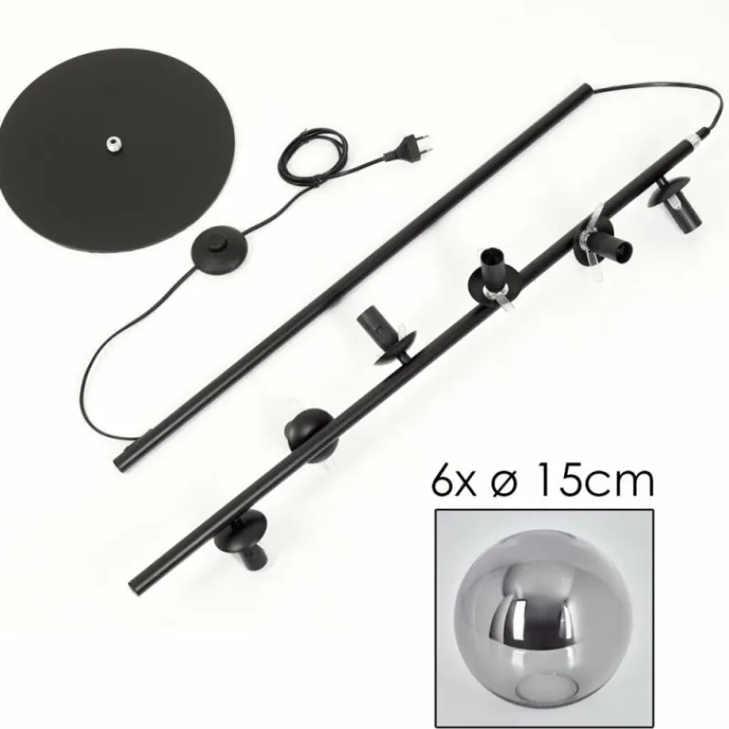 hofstein Lampadaire - Verre 15 cm Gastor Fumé, 6 lumières