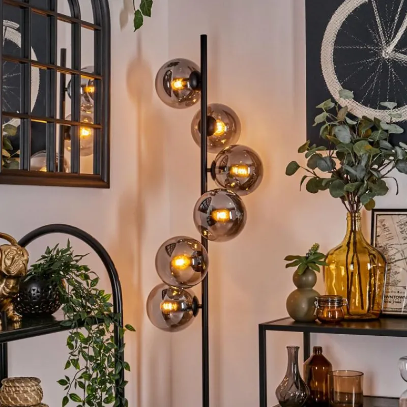 hofstein Lampadaire - Verre 15 cm Gastor Fumé, 6 lumières