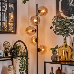 hofstein Lampadaire - Verre 15 cm Gastor Ambre, 5 lumières