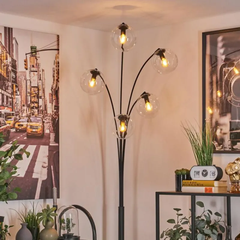 hofstein Lampadaire - Verre 15 cm Gastor Clair, 5 lumières