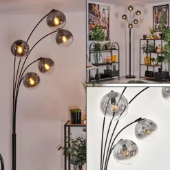 hofstein Lampadaire - Verre 15 cm Gastor Clair, Fumé, 5 lumières