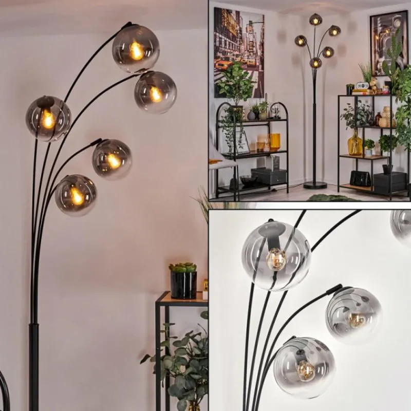 hofstein Lampadaire - Verre 15 cm Gastor Clair, Fumé, 5 lumières