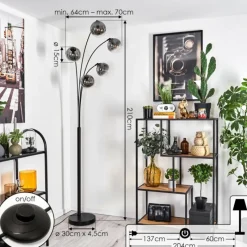 hofstein Lampadaire - Verre 15 cm Gastor Clair, Fumé, 5 lumières