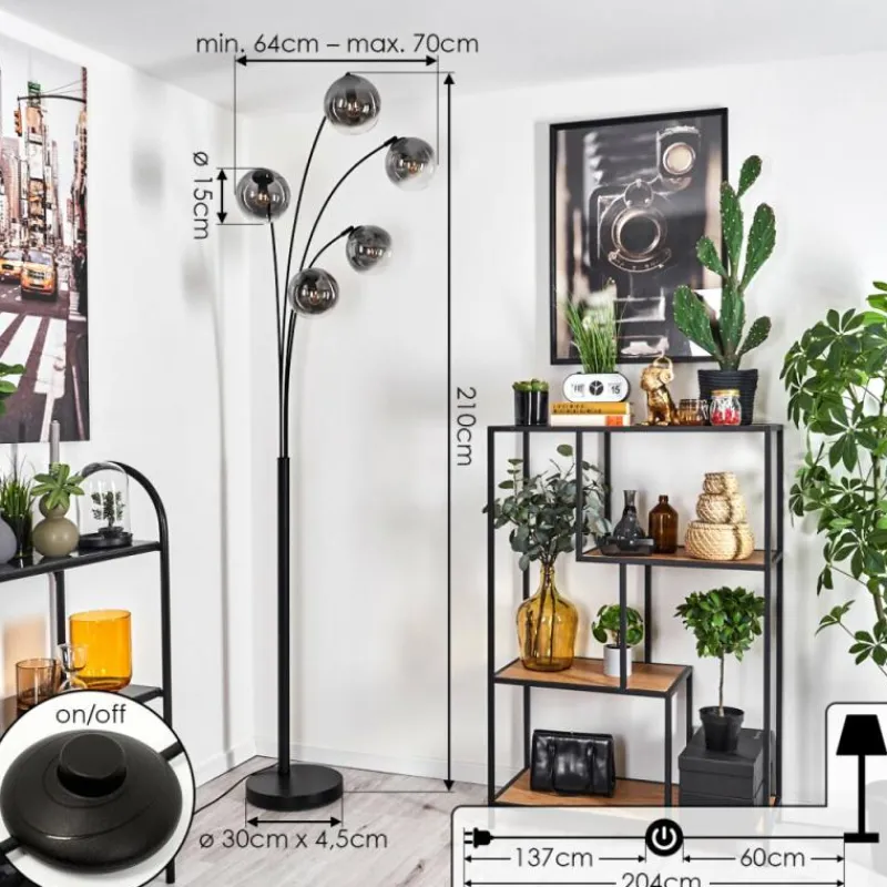 hofstein Lampadaire - Verre 15 cm Gastor Clair, Fumé, 5 lumières