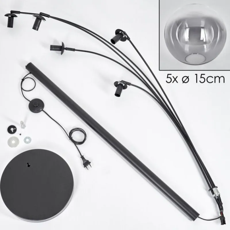 hofstein Lampadaire - Verre 15 cm Gastor Clair, Fumé, 5 lumières