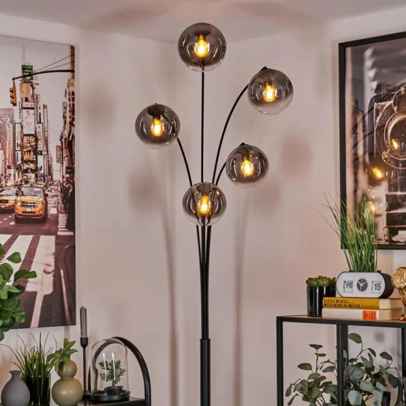 hofstein Lampadaire - Verre 15 cm Gastor Clair, Fumé, 5 lumières