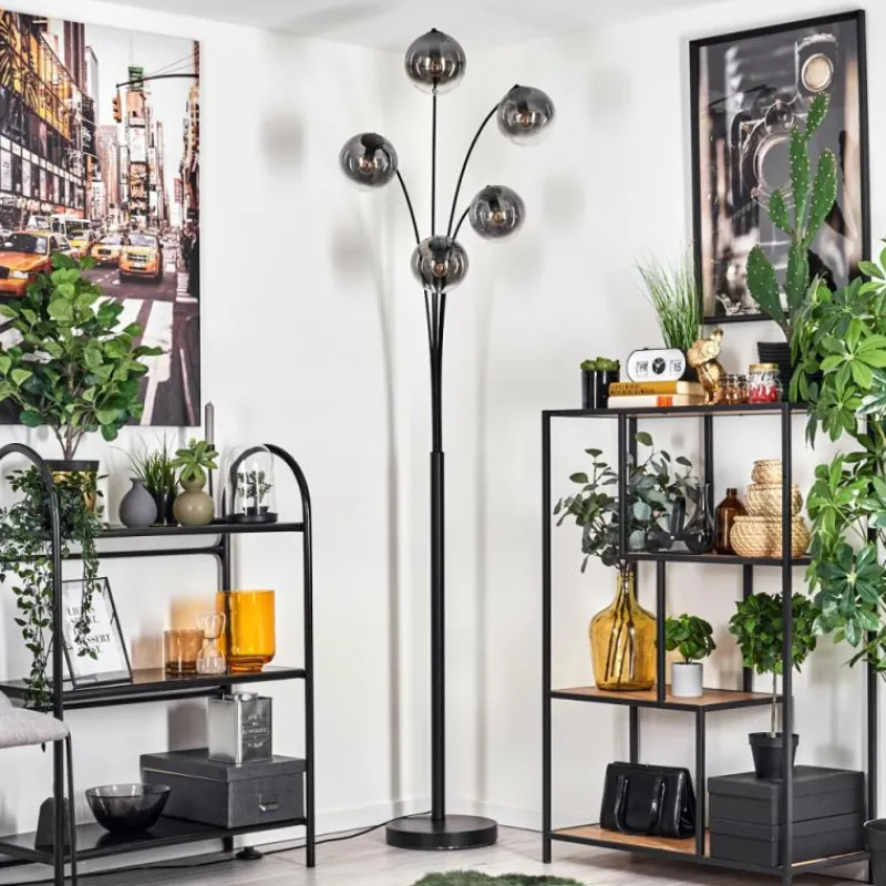 hofstein Lampadaire - Verre 15 cm Gastor Clair, Fumé, 5 lumières