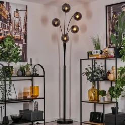 hofstein Lampadaire - Verre 15 cm Gastor Fumé, 5 lumières