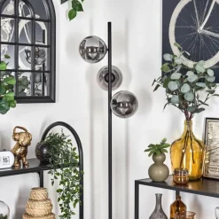 hofstein Lampadaire - Verre 15 cm Gastor Fumé, 3 lumières