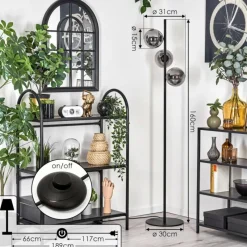 hofstein Lampadaire - Verre 15 cm Gastor Fumé, 3 lumières